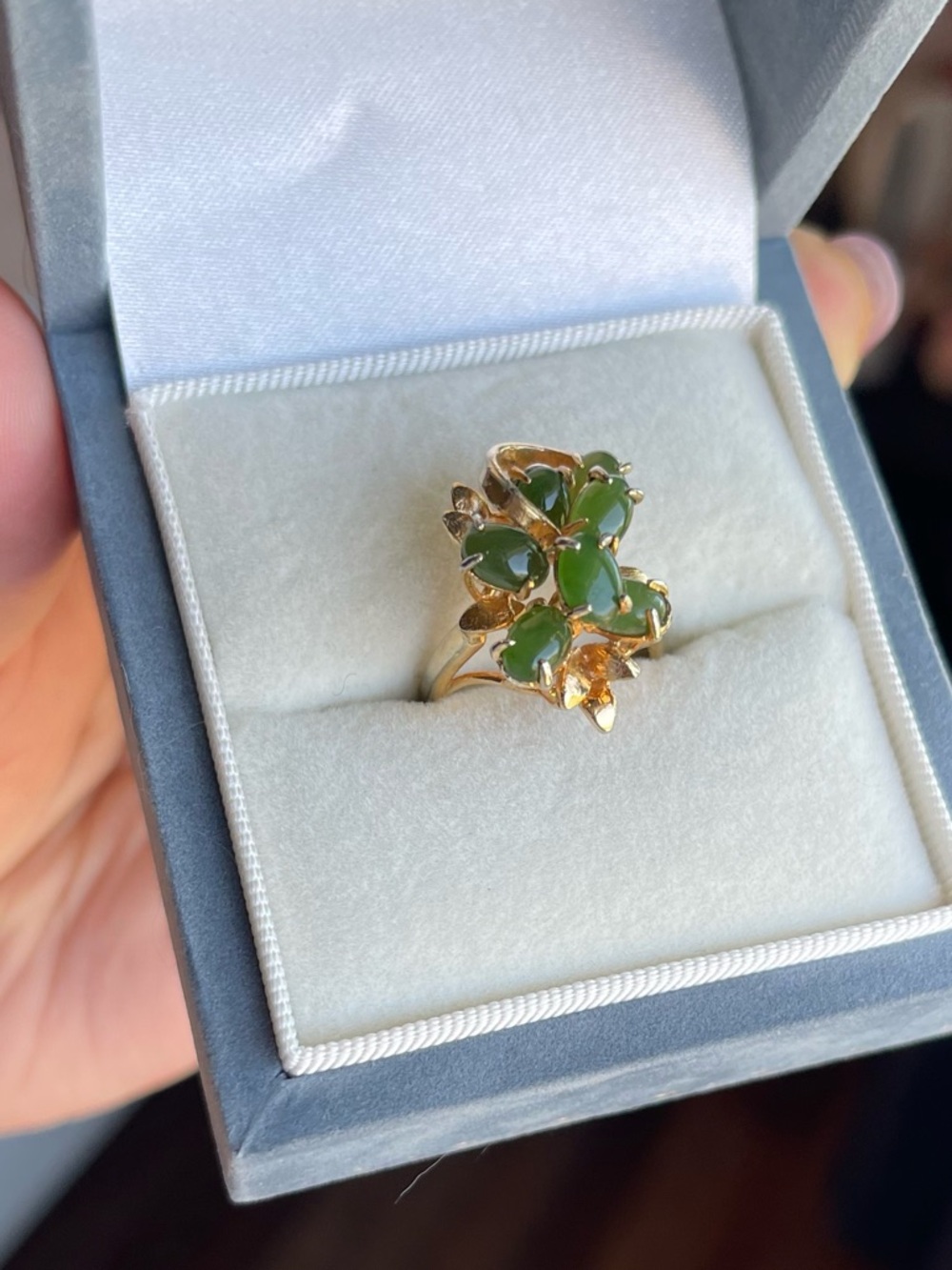Gold Plated Jade Cluster Cocktail Ring - Women Jewelry